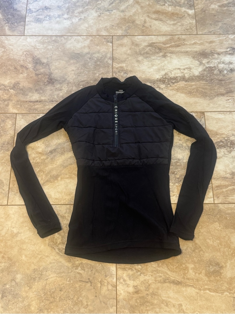 Chique Sport Black Long-Sleeve Half-Zip Pullover Top (figure skating top)